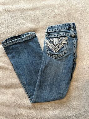 Rock & Roll Cowgirl Girls Blue Embroidered Back-Pocket Jeans